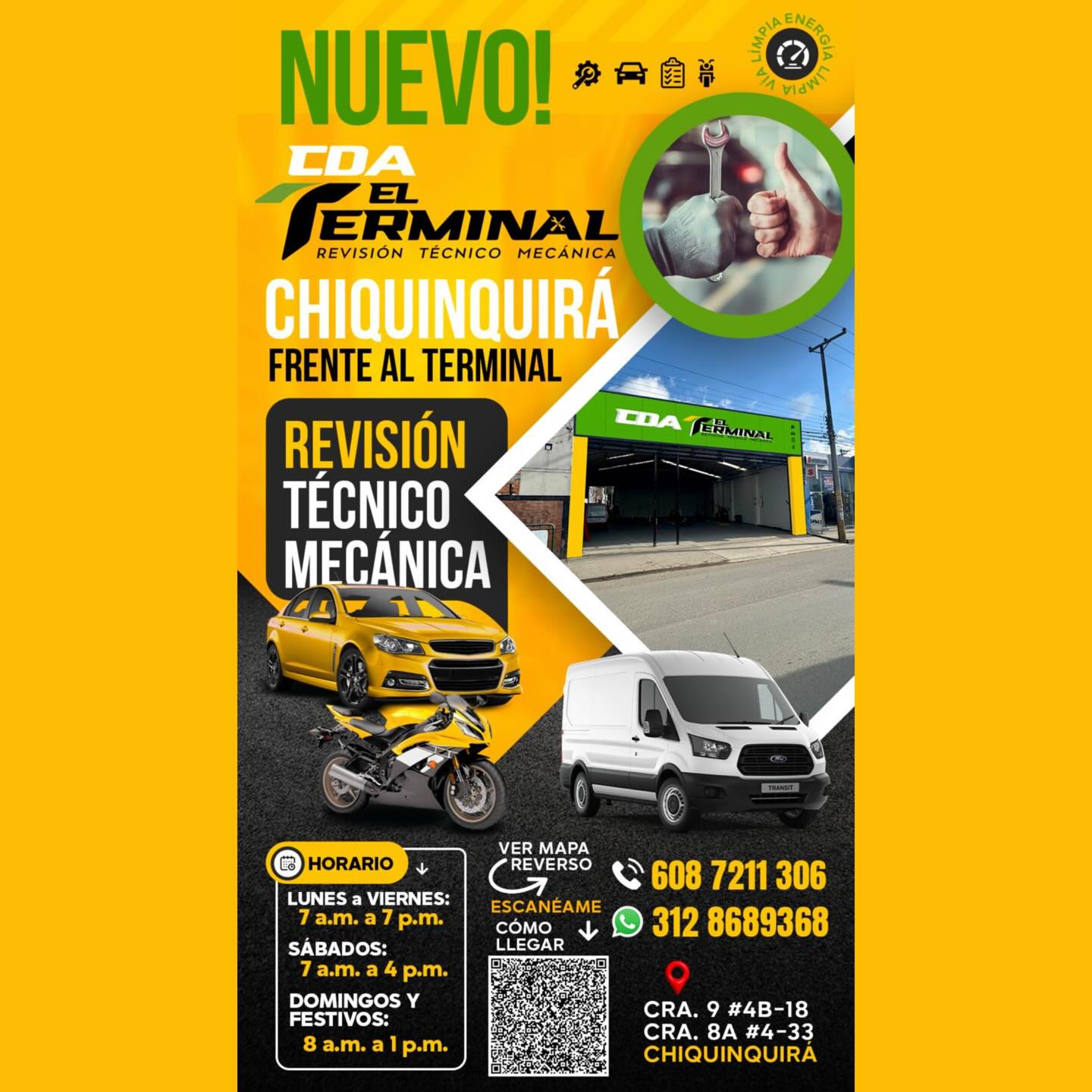 🚦 ¿Tu vehículo ya está al día?
En CDA El Terminal te hacemos la revisión técnico mecánica rápida, clara y sin complicaciones.

📍 Estamos en Chiquinquirá, frente al Terminal de Transportes
🛣️ Entra, revisa y sigue tu camino con tranquilidad.

💚 Energía limpia, vía limpia.
¡Te esperamos!

#CDAElTerminal #TécnicoMecánica #Chiquinquirá #VehículoAlDía #RevisiónVehicular